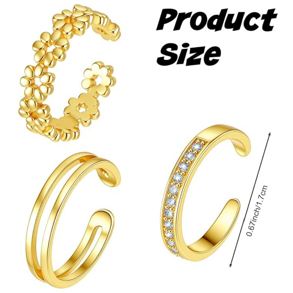 3Pcs Gold Open Adjustable Ring - Women'S Fashion Rings Gold review and price
