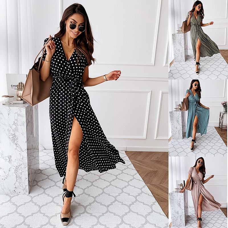 Summer Boho Polka Dot Print V- - Maxi Dress Boho review and price