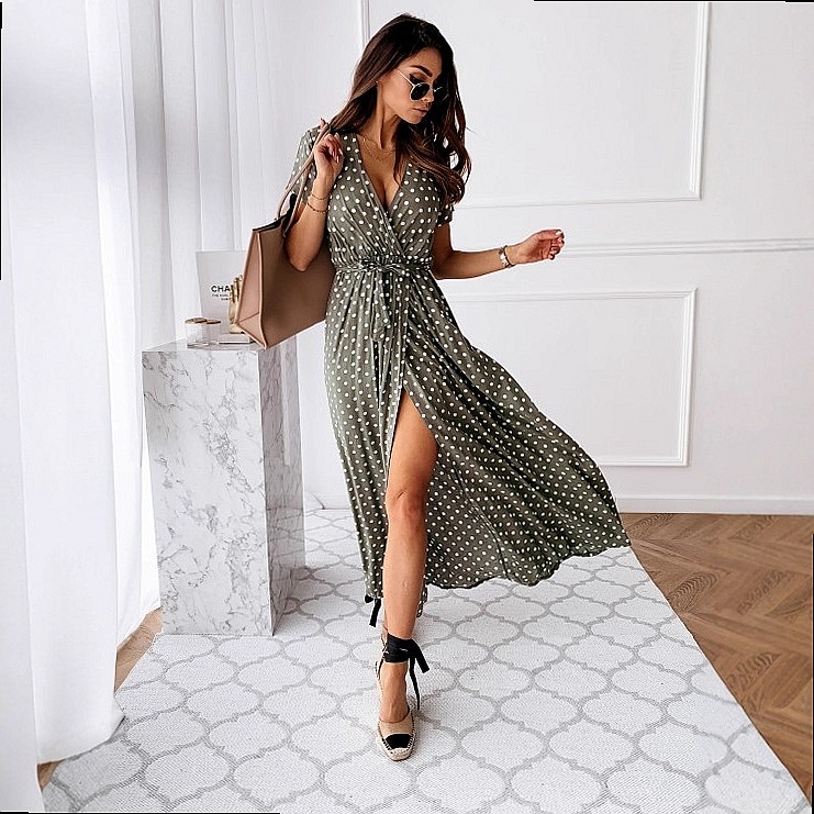 Summer Boho Polka Dot Print V- - Maxi Dress Boho review and price