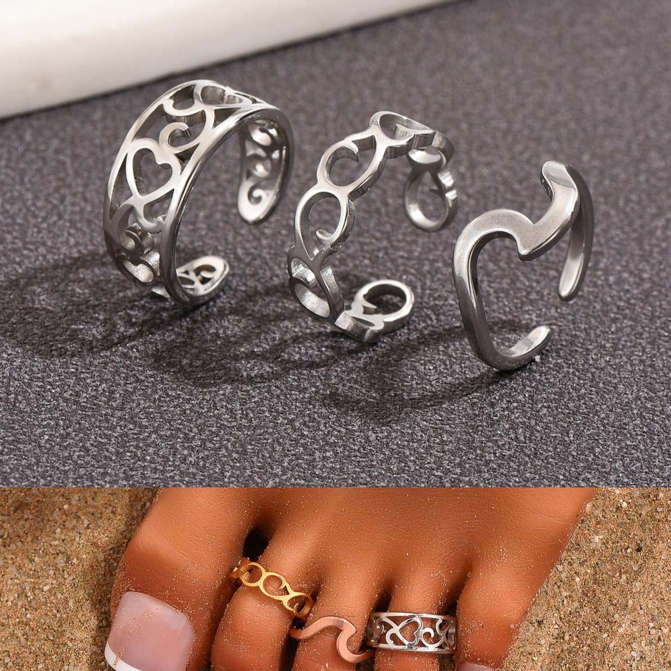 3PC Filled Toe Rings Set for W - Women'S Fashion Rings Gold review and price