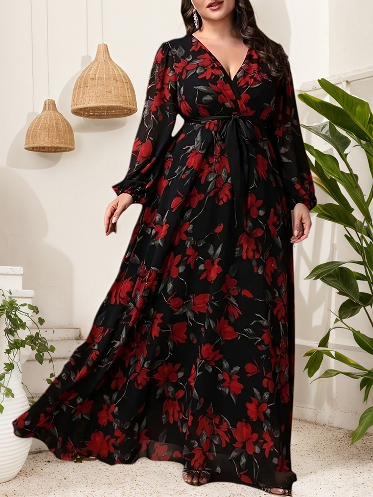GIBSIE Plus Size Floral Print  - Maxi Dress Boho review and price