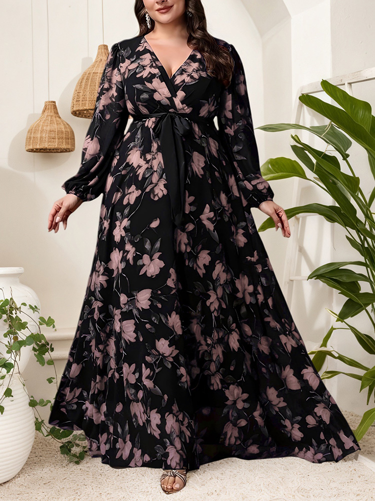 GIBSIE Plus Size Floral Print  - Maxi Dress Boho review and price