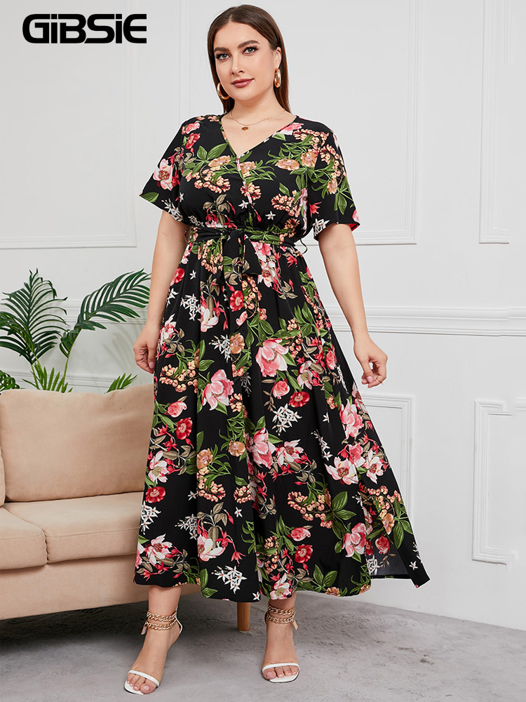 GIBSIE Plus Size V Neck Floral - Maxi Dress Boho review and price