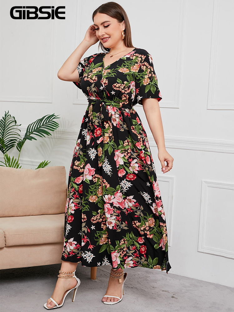 GIBSIE Plus Size V Neck Floral - Maxi Dress Boho review and price