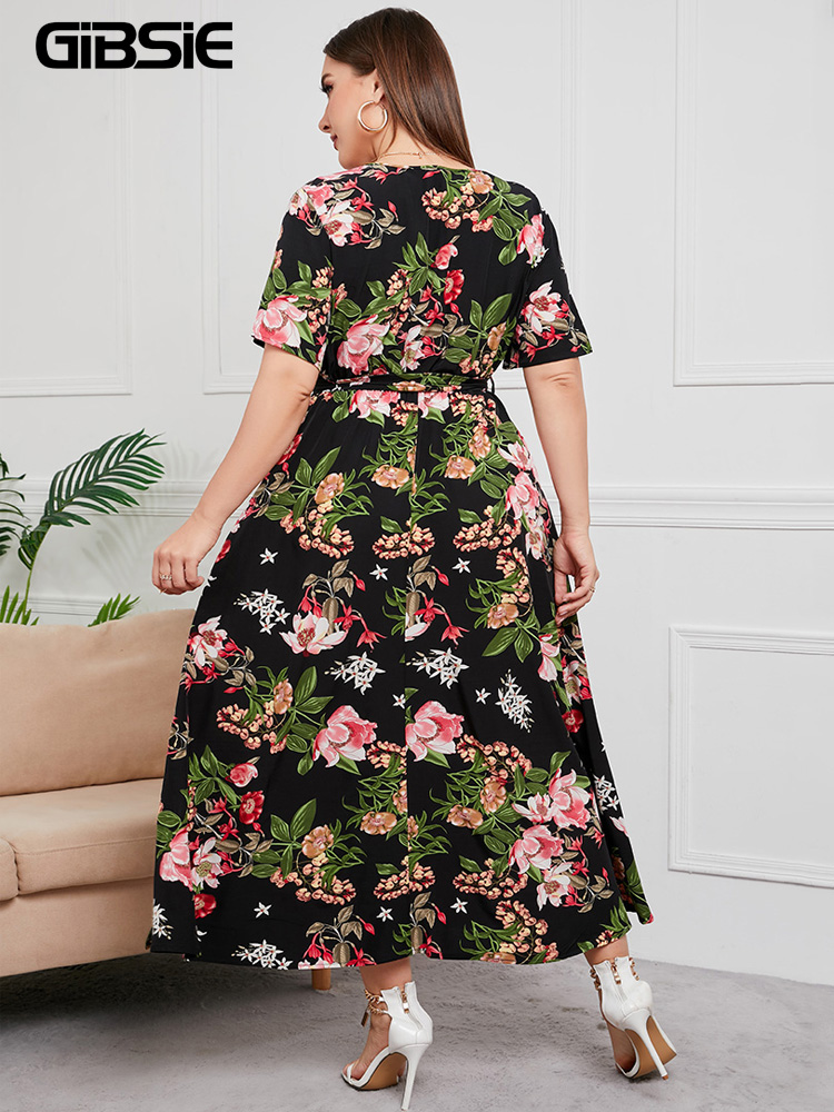 GIBSIE Plus Size V Neck Floral - Maxi Dress Boho review and price