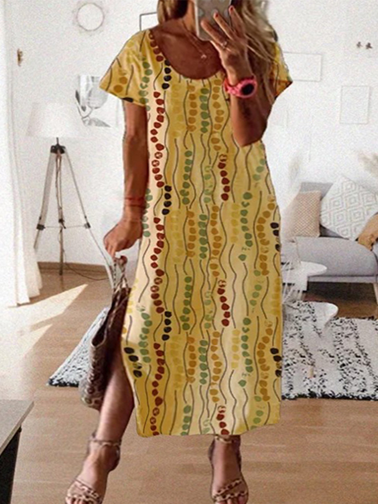 Plus Size Yellow Printed Midi  - Maxi Dress Boho review and price